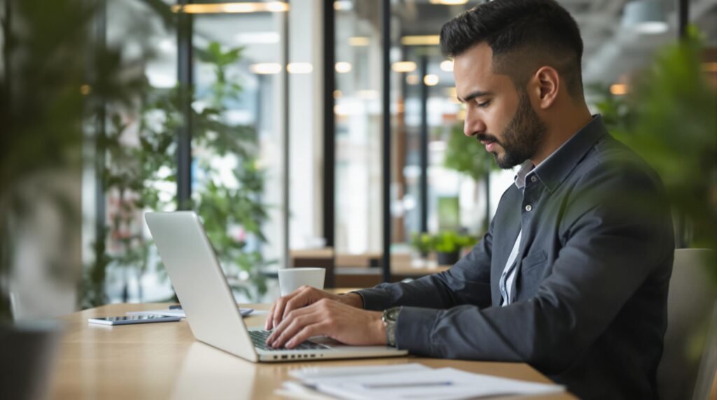 Man working on laptop in office